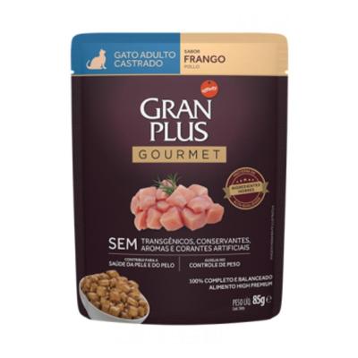 Ração Úmida GranPlus Gourmet Sachê para Gatos Castrados Sabor Frango - 85g
