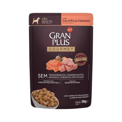 Ração Úmida GranPlus Gourmet Sachê Salmão e Frango para Cães Adultos - 100g