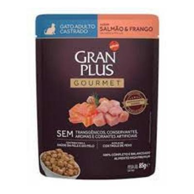 Ração Úmida GranPlus Gourmet Sachê para Gatos Castrados Sabor Salmão e Frango - 85g