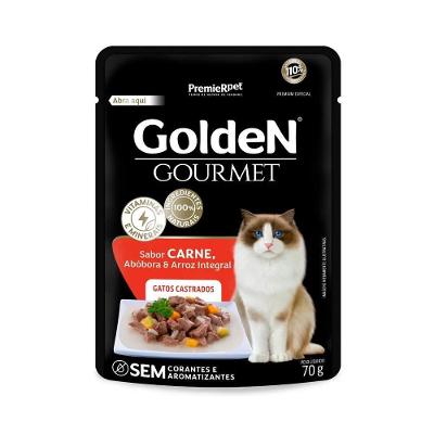 Ração Úmida para Gatos Adultos Castrados Golden Gourmet Sabor Carne 70G