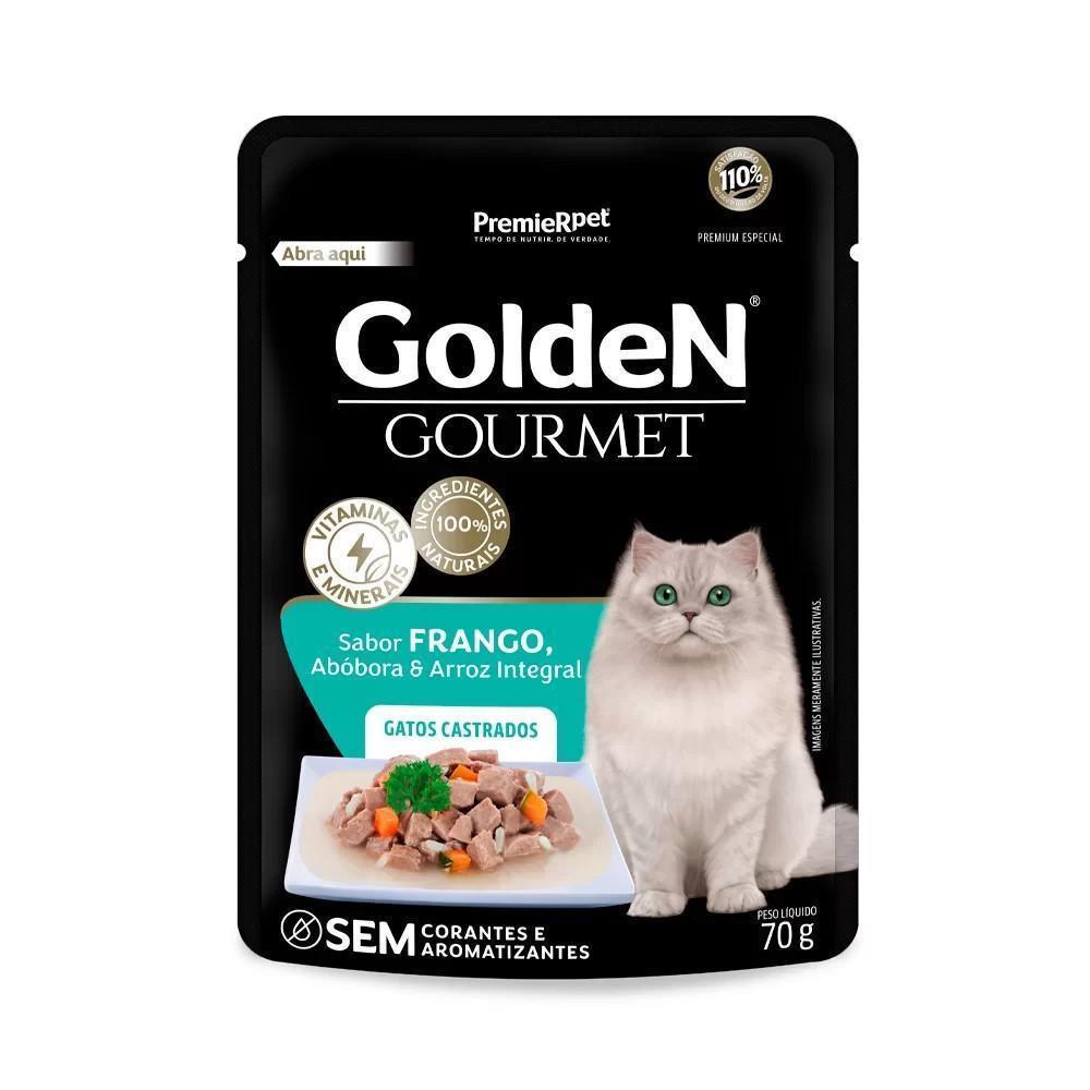 Ração Úmida Golden Gourmet para Gatos Castrados Sabor Frango, Abóbora e Arroz Integral 70G - 1