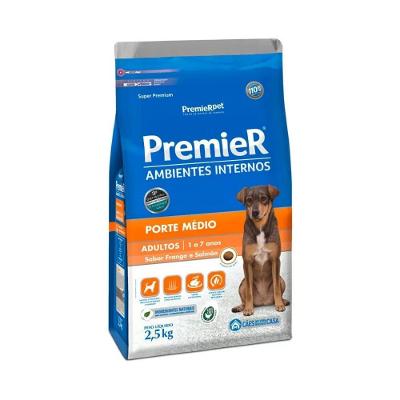 Ração para Ambientes Internos Cães Adultos Porte Médio Frango e Salmão Premier 2,5Kg