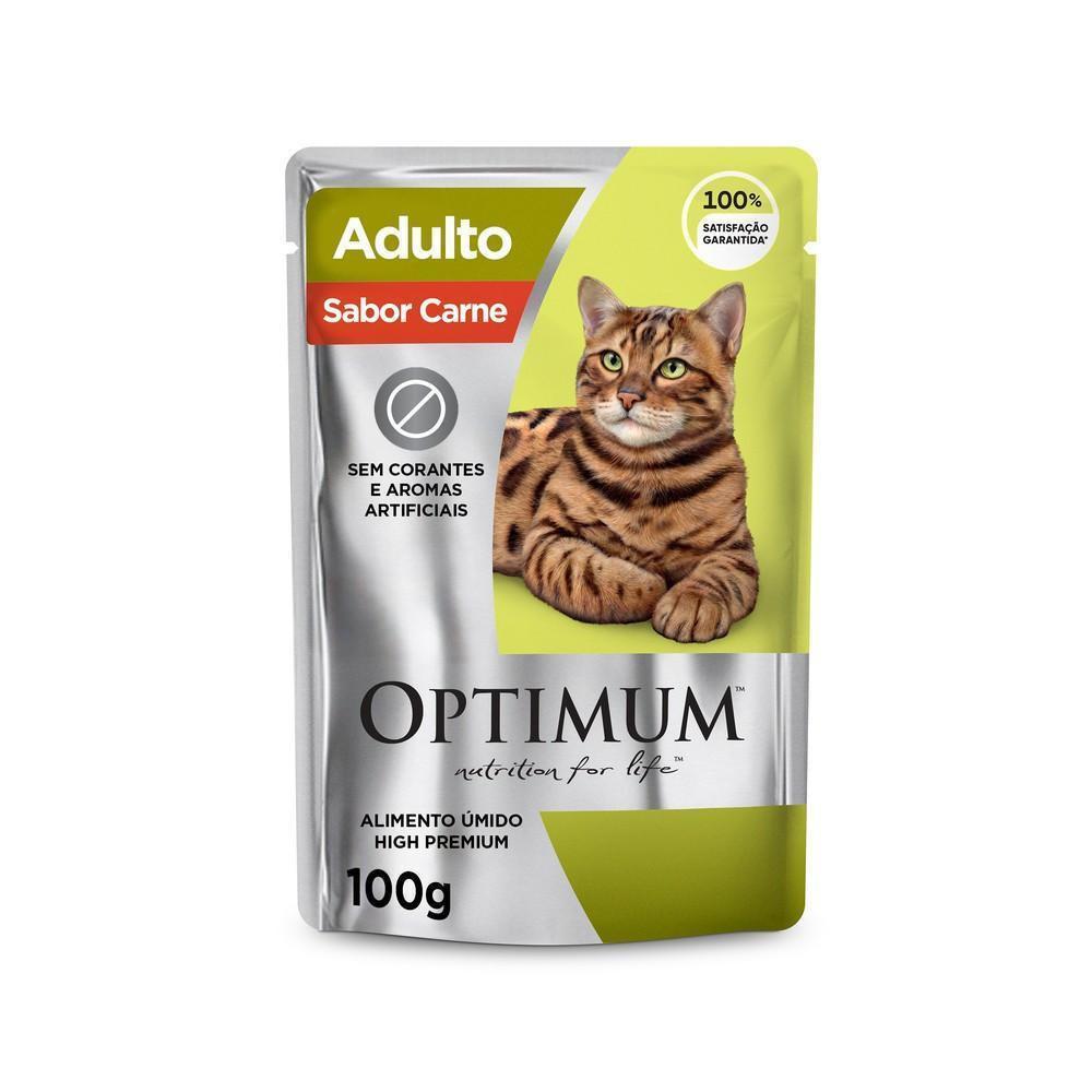 Ração Úmida Optimum Sachê para Gatos Adultos Sabor Carne 85g - 1