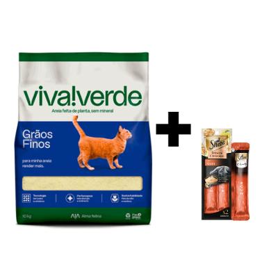 Kit 1 unidade de Areia Higiênica Petfive Viva Verde Limpeza Plena para Gatos 4kg 1 unidade Petisco Sheba Cremoso Sabor Atum Gatos Adultos 2 Uni
