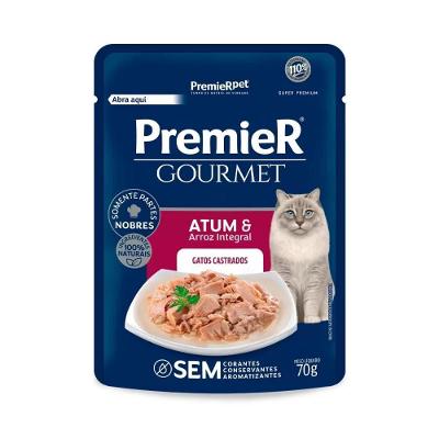 Ração Úmida Premier Gourmet Gatos Adultos Atum e Arroz Integral 70G