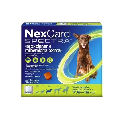 Antipulgas, Carrapatos e Vermífugo para Cães de 7,6 a 15 Kg 1 Comprimido NexGard Spectra