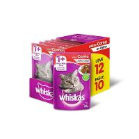 Ração Úmida Sachê Carne ao Molho para Gatos Adultos 12 unidades Whiskas - 2