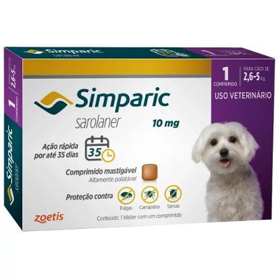 Antipulga Simparic 10Mg para Cães de 2,6 a 5Kg Zoetis Caixa com 1 Comprimido