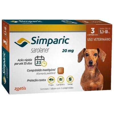 Antipulgas Para Cães de 5,1 a 10 Kg 20 mg 1 Comprimido Simparic