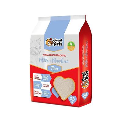 Areia Higiênica Biodegradável Milho e Mandioca Fina Great Pets 3,8 kg