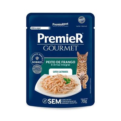 Ração Úmida Premier Gourmet Para Gatos sabor Peito de Frango e Arroz integral 70g