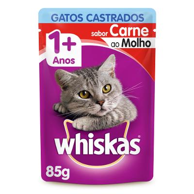 Ração Úmida Whiskas Sachê Carne ao Molho para Gatos Adultos Castrados 85 g