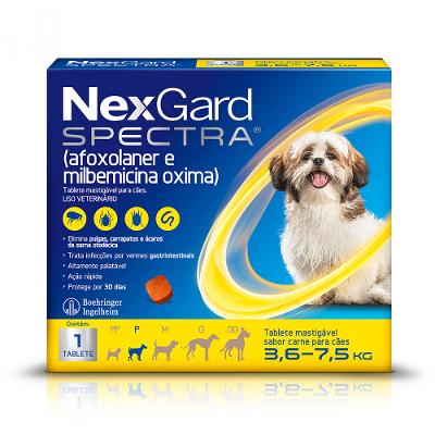 Antipulgas, Carrapatos e Vermífugo Spectra para Cães de 3,6 a 7,5 Kg 1 comprimido NexGard