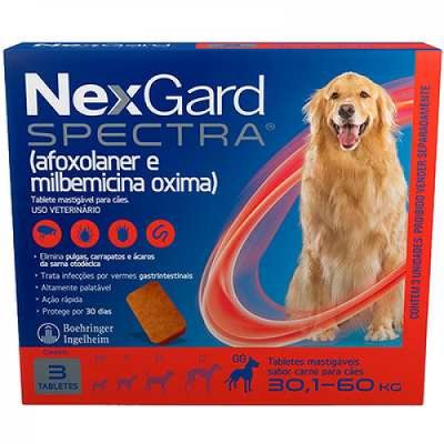 Antipulgas, Carrapatos e Vermífugo Spectra para Cães de 30,1 a 60Kg 3 Tabletes NexGard