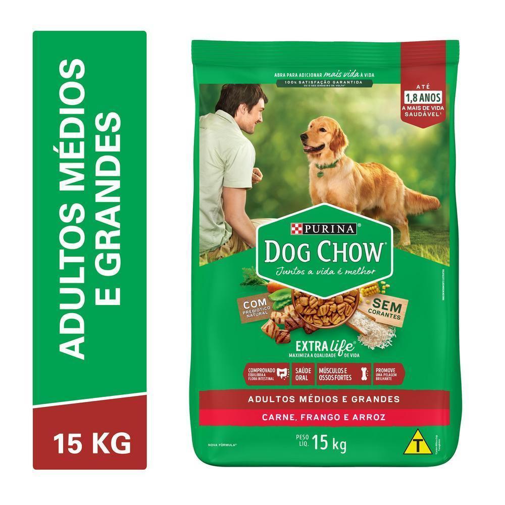 Ração Seca Cães Adultos Frango e Arroz 15kg Dog Chow - 1