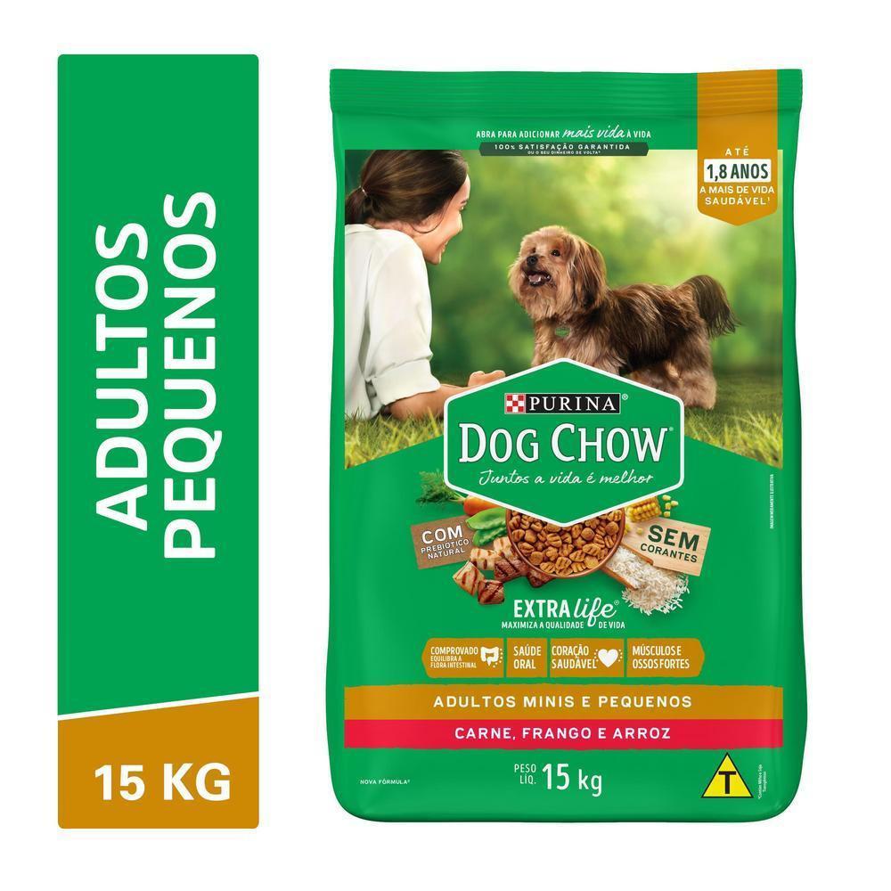 Ração Seca Cães Adultos Minis e Pequenos Frango e Arroz 15kg Dog Chow - 1