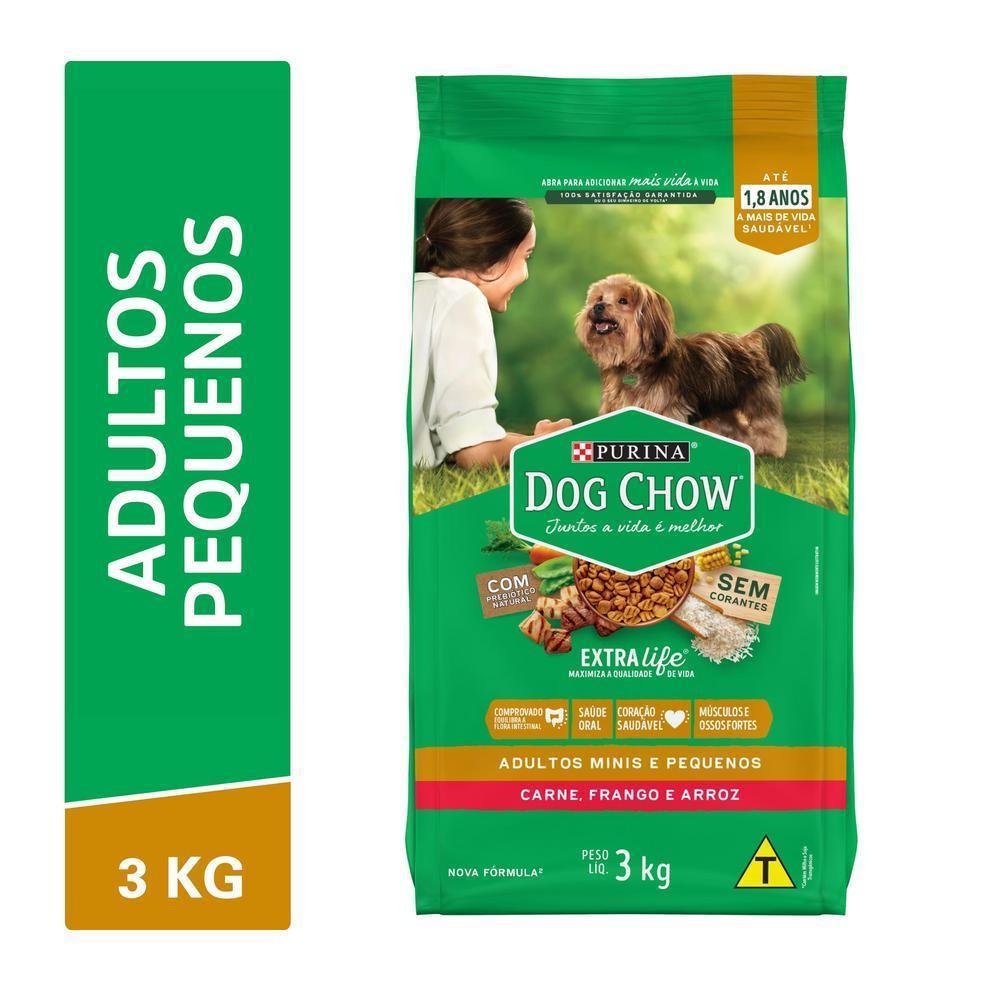Ração Cães Adultos Minis e Pequenos Sabor Frango e Arroz 3kg Dog Chow - 1