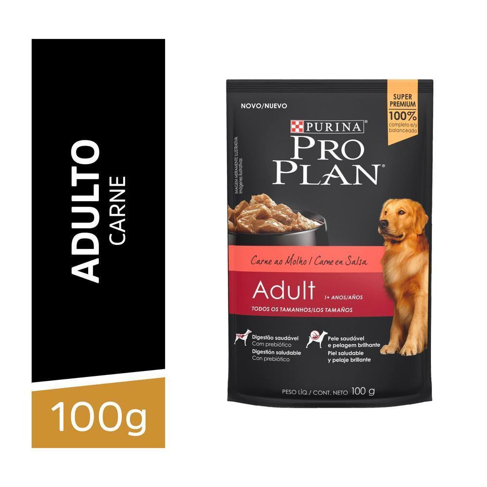 Ração Úmida Pro Plan para Cães Adultos Sachê sabor Carne 100g - 1