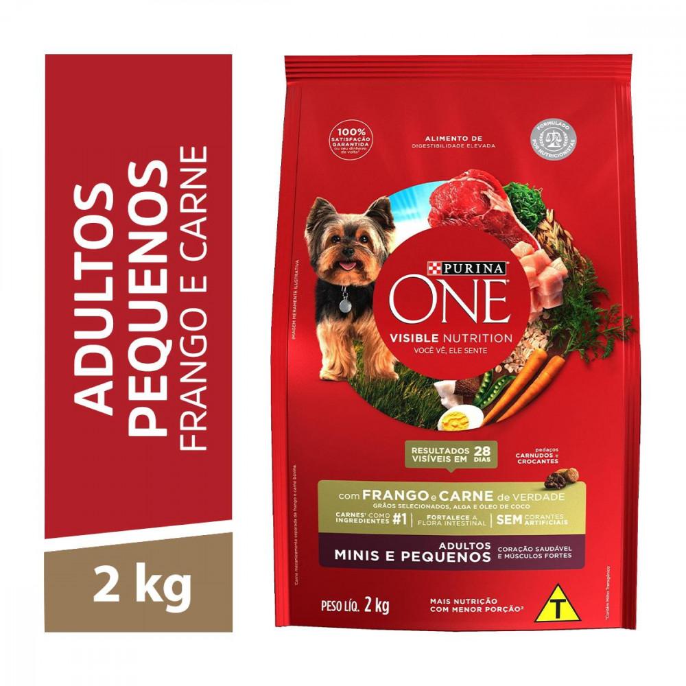 Ração Purina One Cães Adultos Minis e Pequenos Frango e Carne 2kg - 1