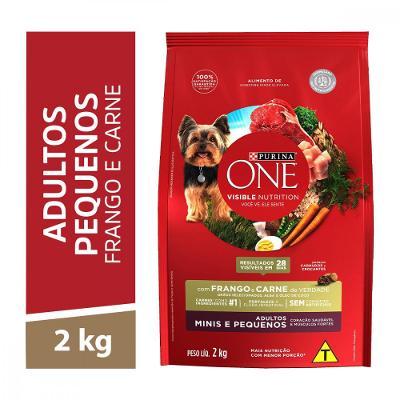 Ração Purina One Cães Adultos Minis e Pequenos Frango e Carne 2kg