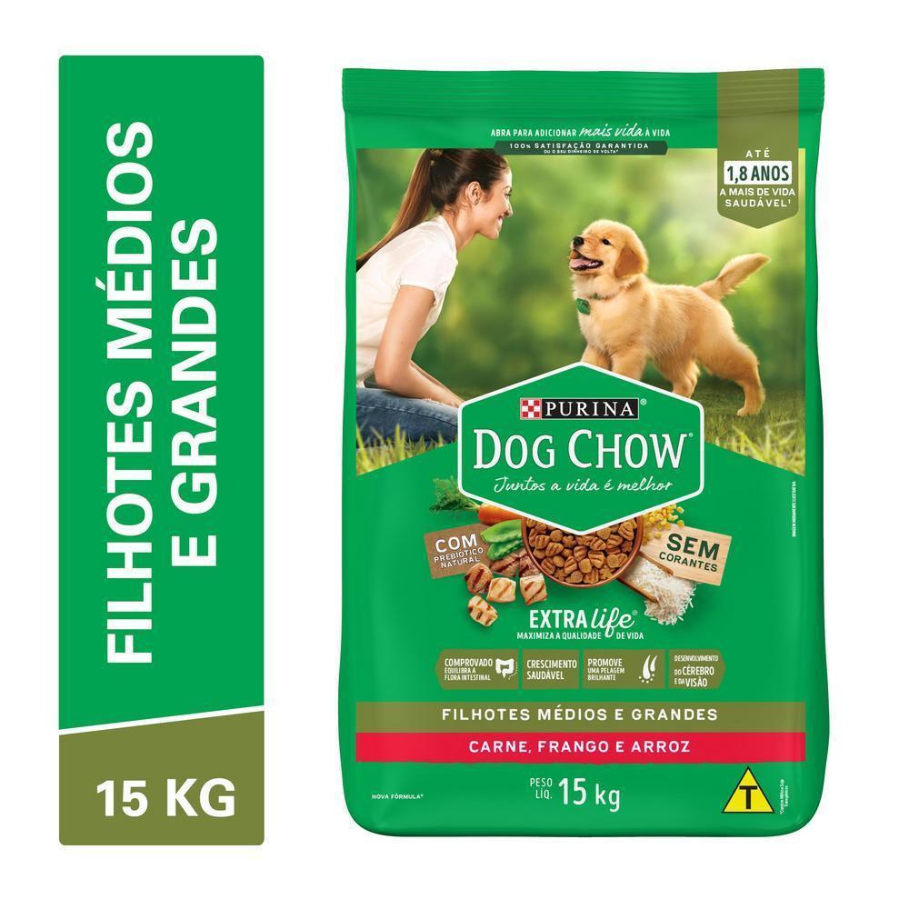 Ração DOG CHOW Cães Filhotes Frango e Arroz 15kg - 1