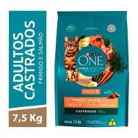 Ração Purina One Gatos Adultos Castrados Frango e Salmão 7,5kg - 1