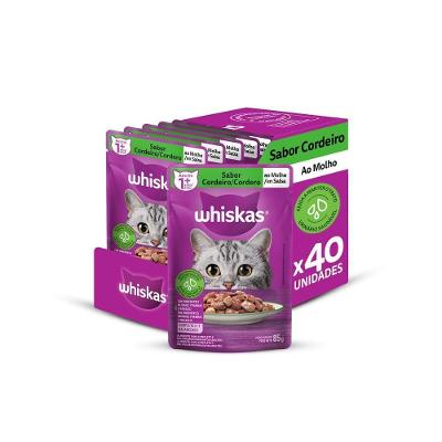 Kit Ração Úmida Whiskas Sachê Cordeiro ao Molho para Gatos Adultos 40 Unidades