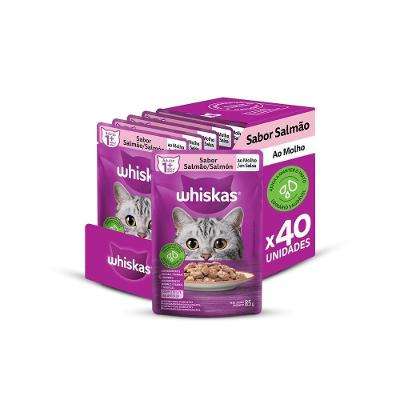 Kit Ração Úmida Whiskas Sachê Salmão Molho para Gatos Adultos