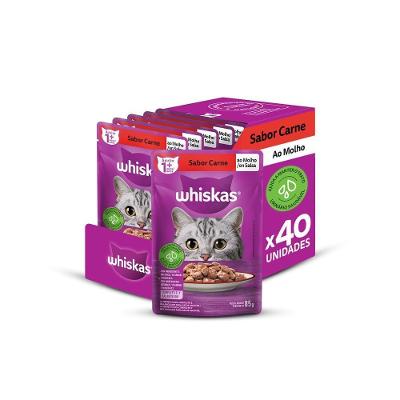 Kit Ração Úmida Sachê Carne ao Molho para Gatos Adultos 40 Unidades Whiskas