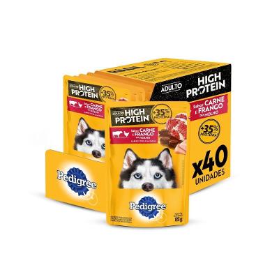 Kit Ração Úmida Sachê High Protein Cães Adultos Carne e Frango 40 Unidades Pedigree