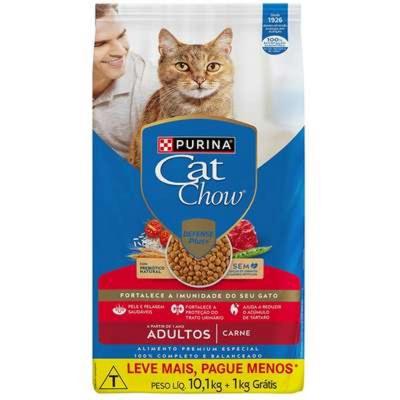 Ração Nestlé Adultos Defense Plus Carne 10,1Kg + 1Kg Purina Cat Chow