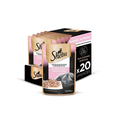 Kit Ração Úmida Sachê para Gatos Adultos Sabor Salmão ao Molho 20 Unidades Sheba