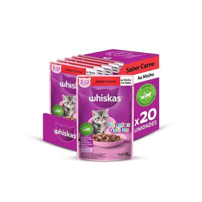 Kit Ração Úmida Whiskas Sachê Carne ao Molho para Gatos Filhotes 20 Unidades