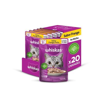 Kit Ração Úmida Sachê Frango ao Molho para Gatos Adultos 20 Unidades Whiskas