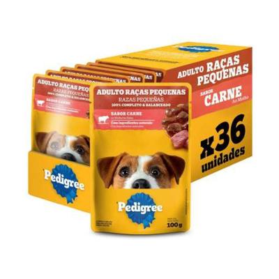 Ração Úmida Pedigree Sachê Carne ao Molho para Cães Adultos de Raças Pequenas 100g - 36 Unidades