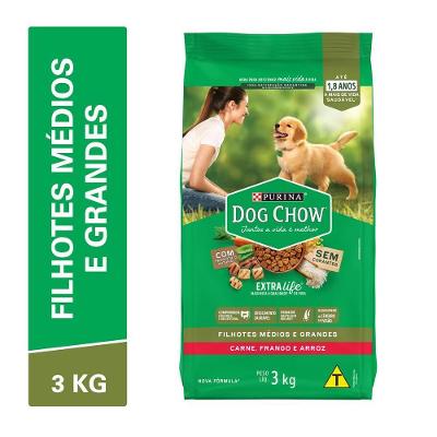 Ração DOG CHOW Cães Filhotes Médios e Grandes Carne, Frango e Arroz 3kg