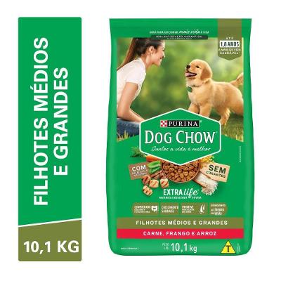 Ração DOG CHOW Cães Filhotes Médios e Grandes Carne, Frango e Arroz 10,1kg