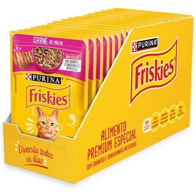 Kit Friskies Ração Úmida Para Gatos Adultos Carne Ao Molho - Com 30 Sachês 85g