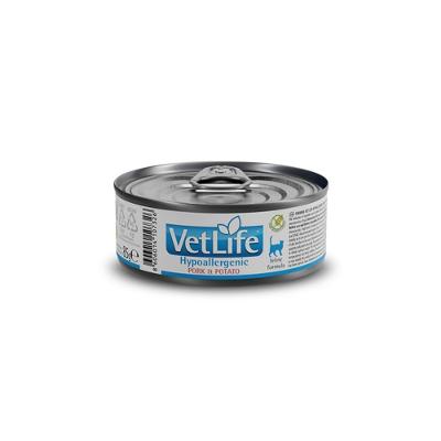 Vet Life Hypoallergenic Pork e Potato para Gatos Adultos de Todas as Raças 85g