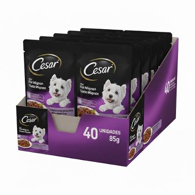 Kit Ração Cesar Sachê Cortes Selecionados Filé Mignon para Cães Adultos 40 Unidades