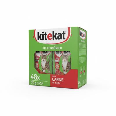 Kit Ração Úmida Kitekat Sachê Carne ao Molho para Gatos Adultos 48 Unidades