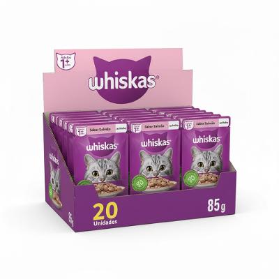Kit Ração Úmida Whiskas Sachê Salmão ao Molho para Gatos Adultos 20 Unidades