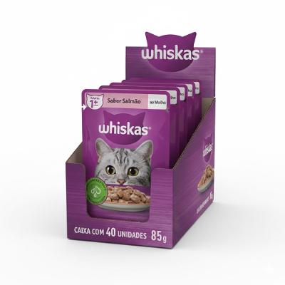 Kit Ração Úmida Whiskas Sachê Salmão ao Molho para Gatos Adultos 40 Unidades