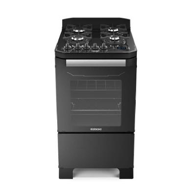 Fogão de Piso 4 Bocas GLP ITATIAIA Itamaster Preto 3700000334 Mesa em Vidro Temperado Bivolt