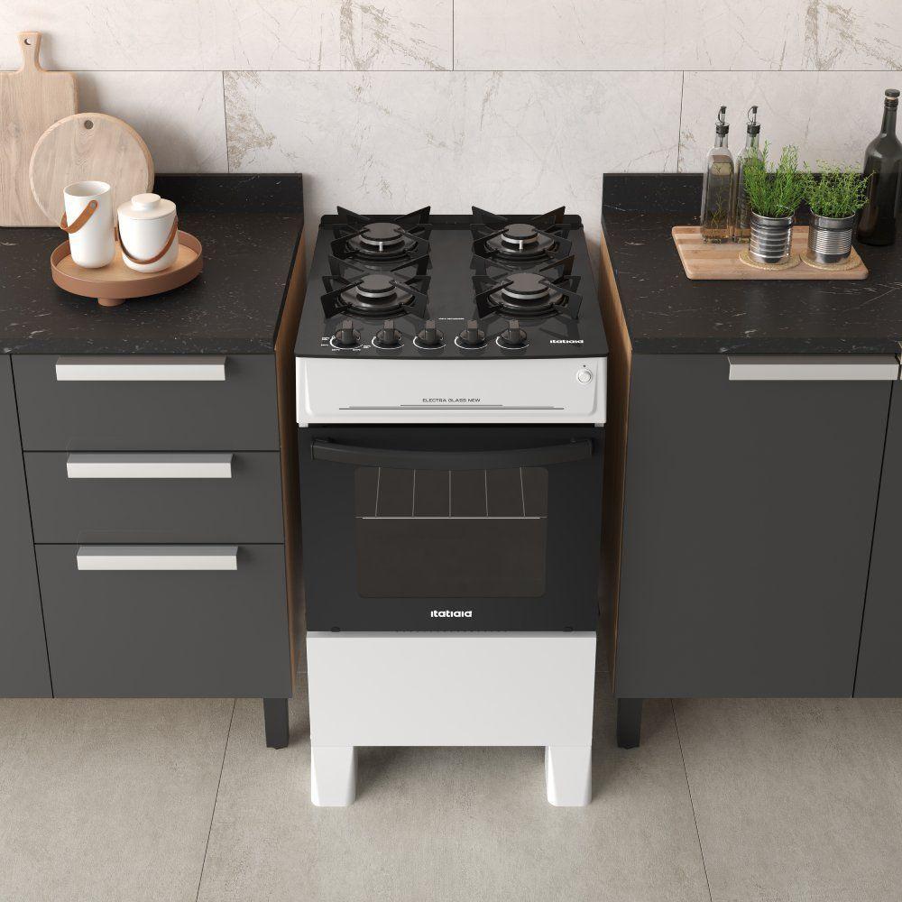 Fogão Itatiaia Electra Glass New Piso 4 Bocas Branco Mesa de Vidro Bivolt 3700000363 - 3