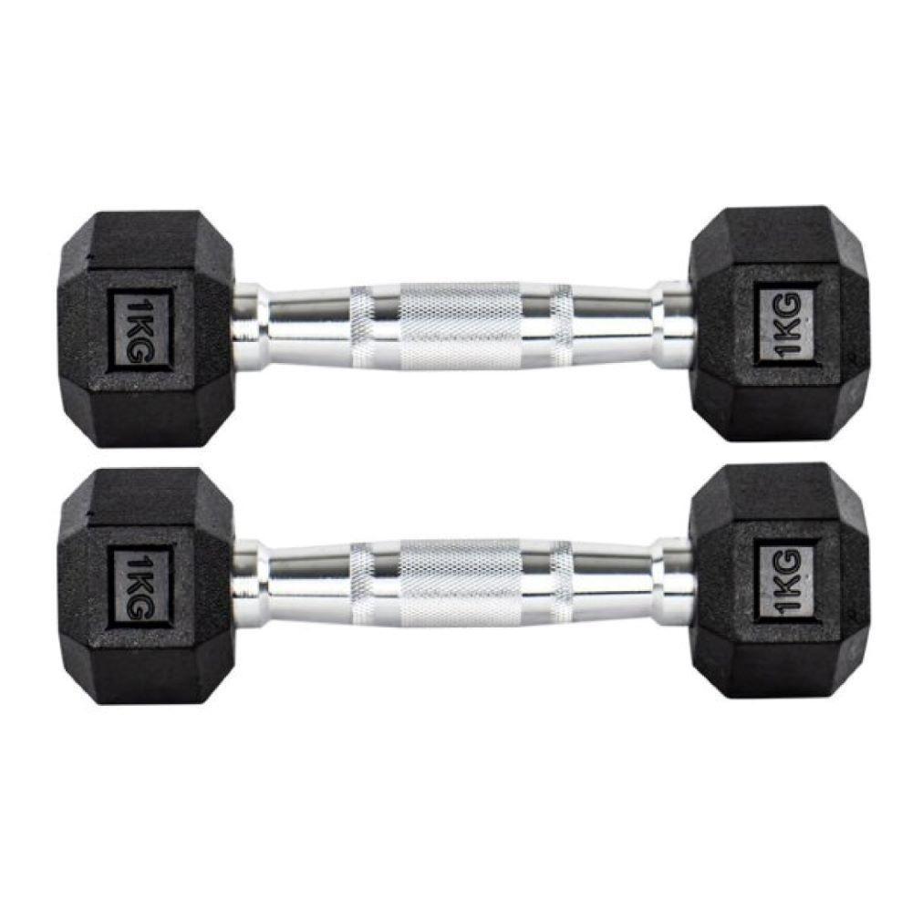 Par Halter 1+1kg Dumbbell Sextavado Emborrachado Pegada Cromada Gallant (GDB01F3B-PT) - 1