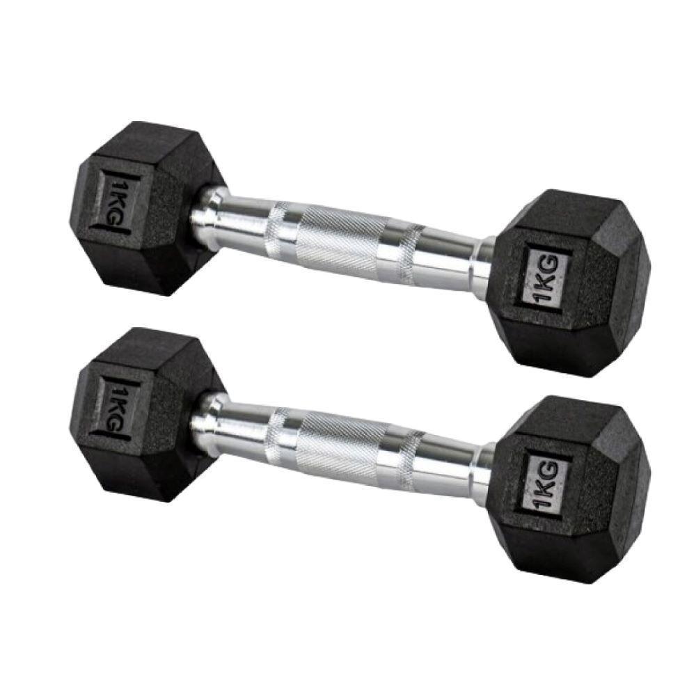 Par Halter 1+1kg Dumbbell Sextavado Emborrachado Pegada Cromada Gallant (GDB01F3B-PT) - 2