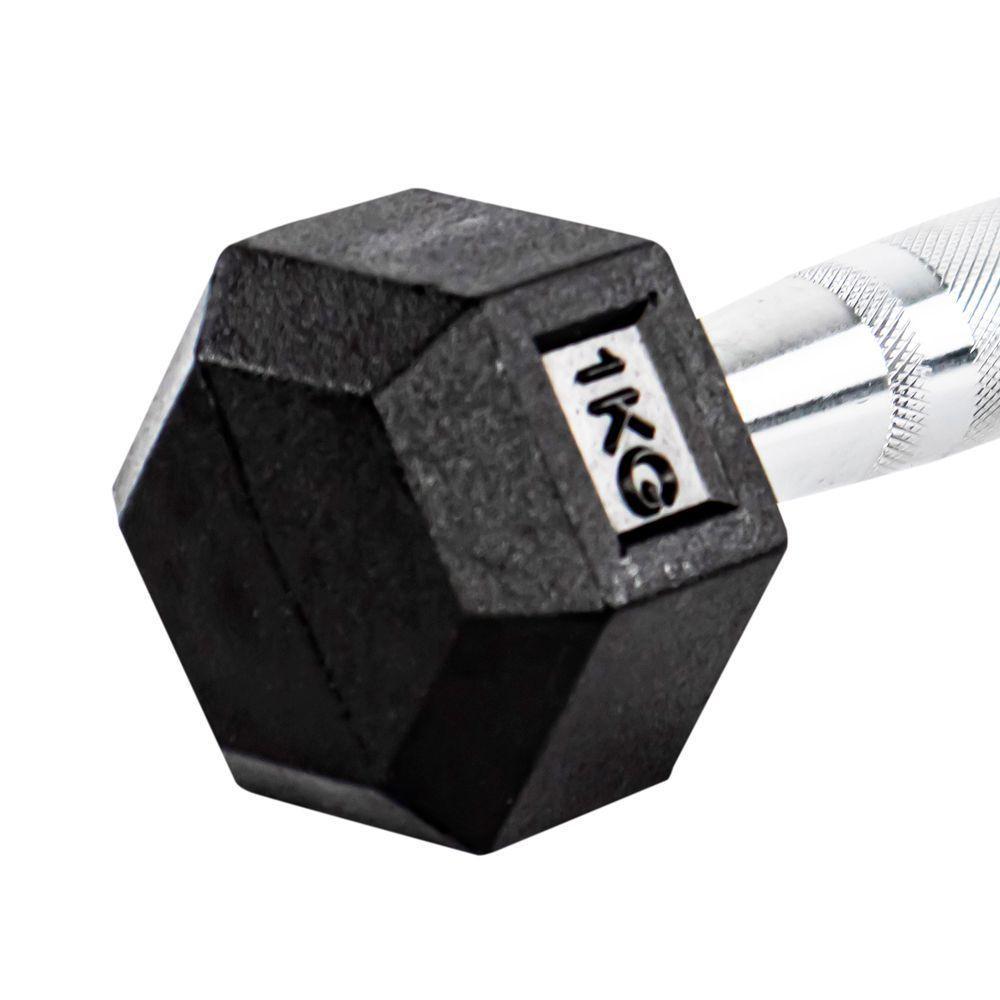 Par Halter 1+1kg Dumbbell Sextavado Emborrachado Pegada Cromada Gallant (GDB01F3B-PT) - 3