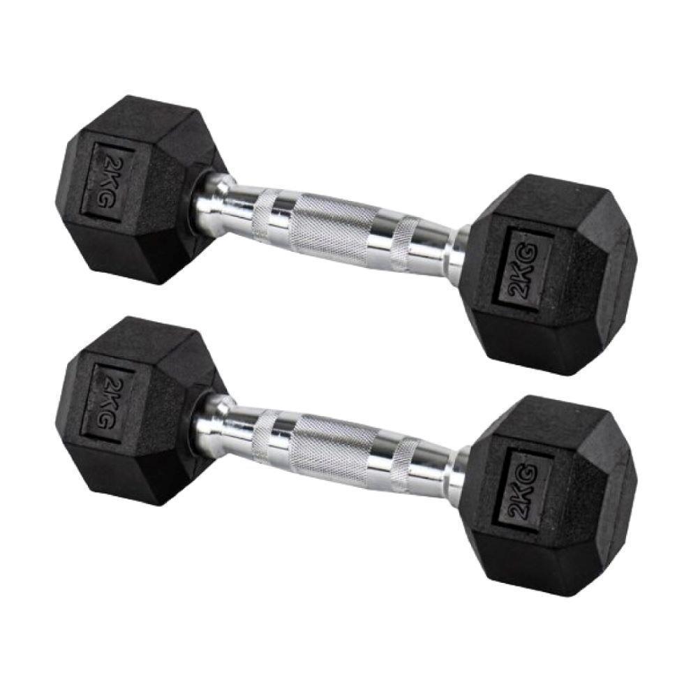 Par Halter 2+2kg Dumbbell Sextavado Emborrachado Pegada Cromada Gallant (GDB02F3B-PT) - 2