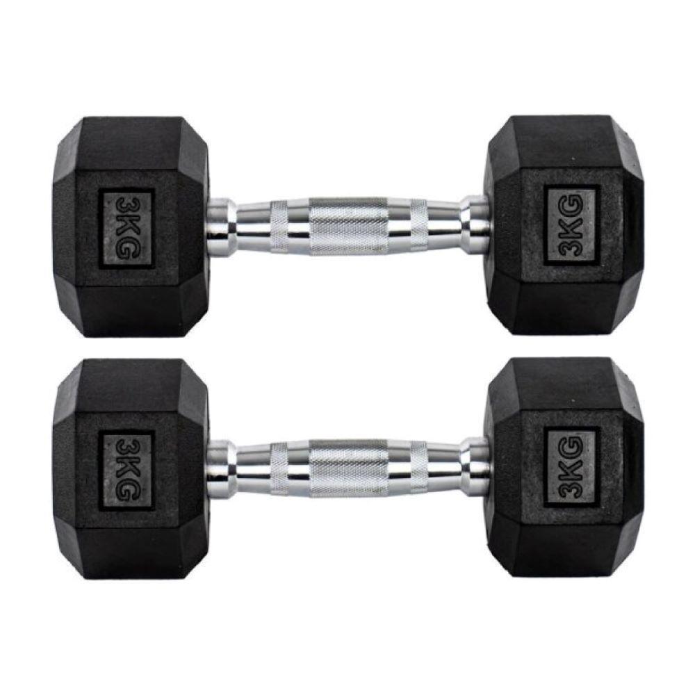 Par Halter 3kg + 3kg Dumbbell Sextavado Emborrachado Pegada Cromada Gallant (GDB03F3B-PT) - 1